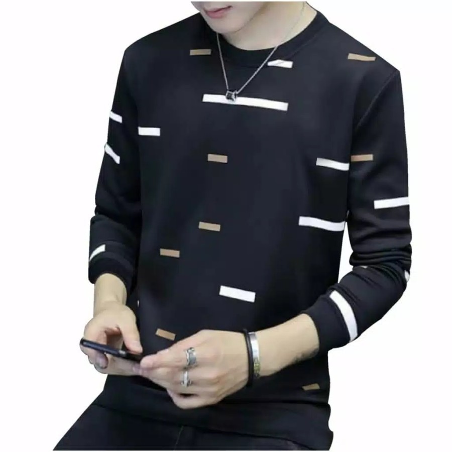 TBI Baju Basic Stripe Brick Model Korea Atasan Lengan Panjang Pria T-Shirt