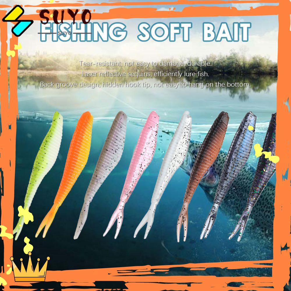 Suyo 20Pcs Umpan Pancing Cacing Imitasi Bahan Silikon Dua Warna