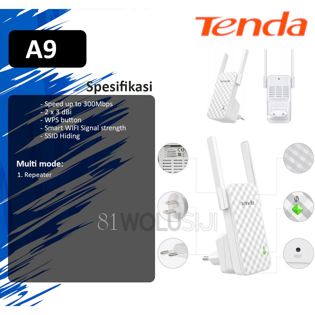 Tenda A9 A301 Range Extender/Wireless Repeater - Penguat Wifi