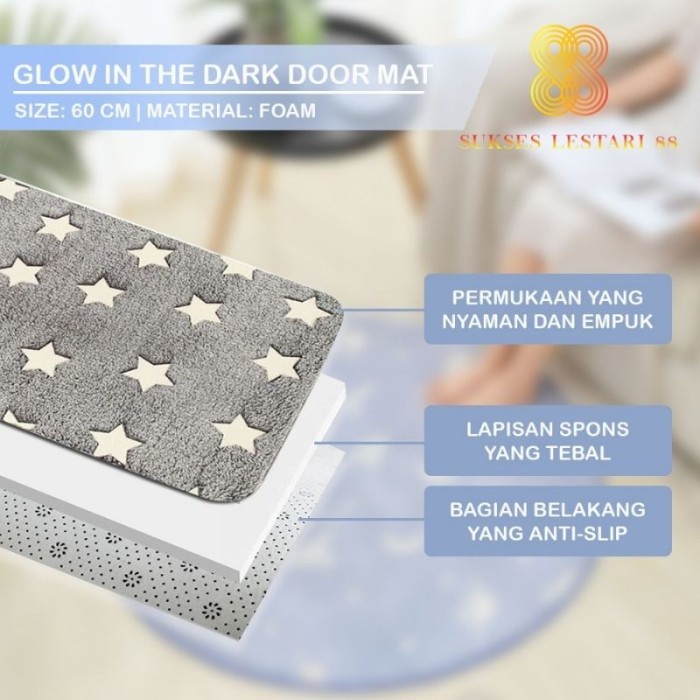 Keset Kaki Trendy Foam Lembut GLOW IN THE DARK - BULAT