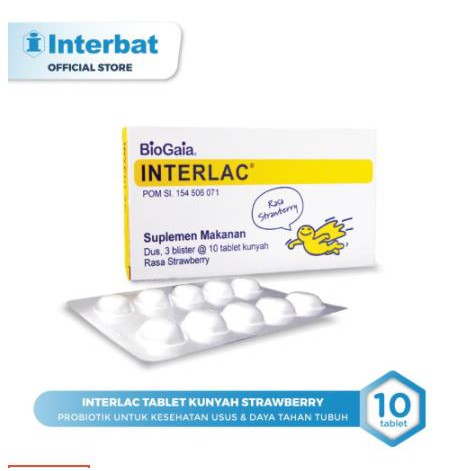 INTERLAC STRAWBERRY KUNYAH 10TABLET PER BOX / SUPLEMEN BAYI / VITAMIN