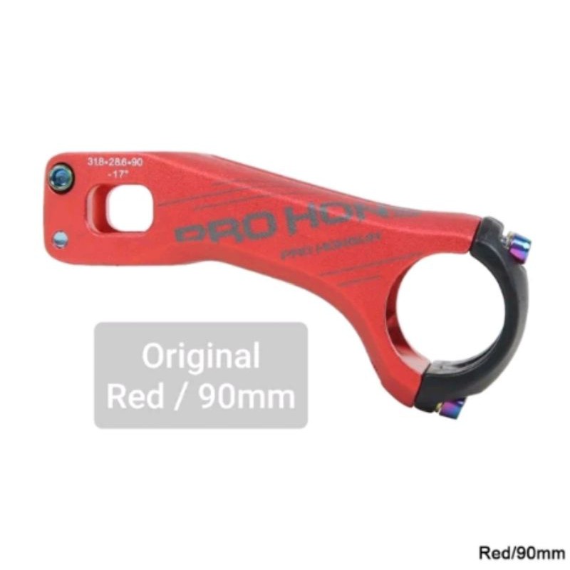 Stem Pro Honsun Merah Red 90mm . MTB XC 9cm 90 mm cm Angle 17 Derajat Bahan Alloy Alumunium.