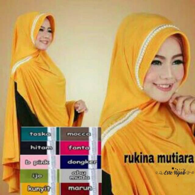 Khimar Syar'i Rukina Mutiara Hijab Instan Model Pinguin Aksen rempel samping renda mutiara Jersey