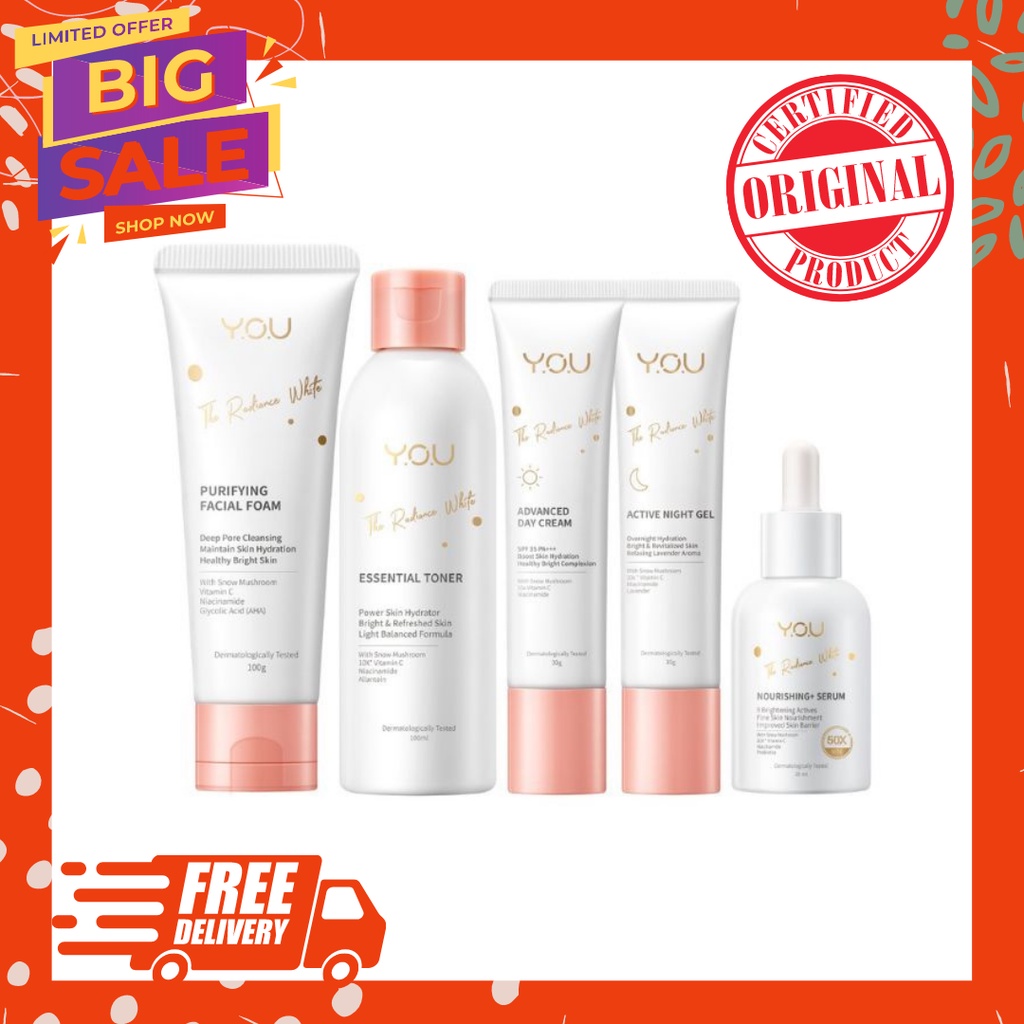 PAKET 1 SET SKINCARE Y.O.U THE RADIANCE WHITE SERIES YOU SANDRA DEWI SERUM VIRAL TIKTOK