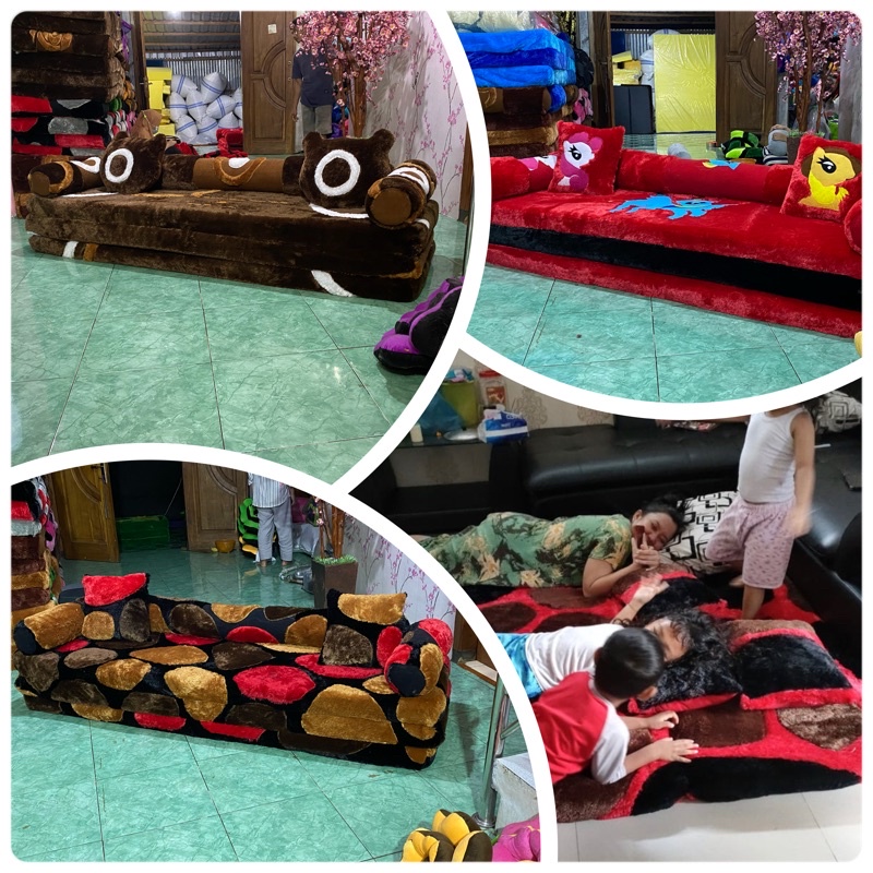 Sofa Lipat Jumbo 200x200x10cm / Sofabed Inoac Bulu Rasfur / Kasur Lipat Karakter Premium