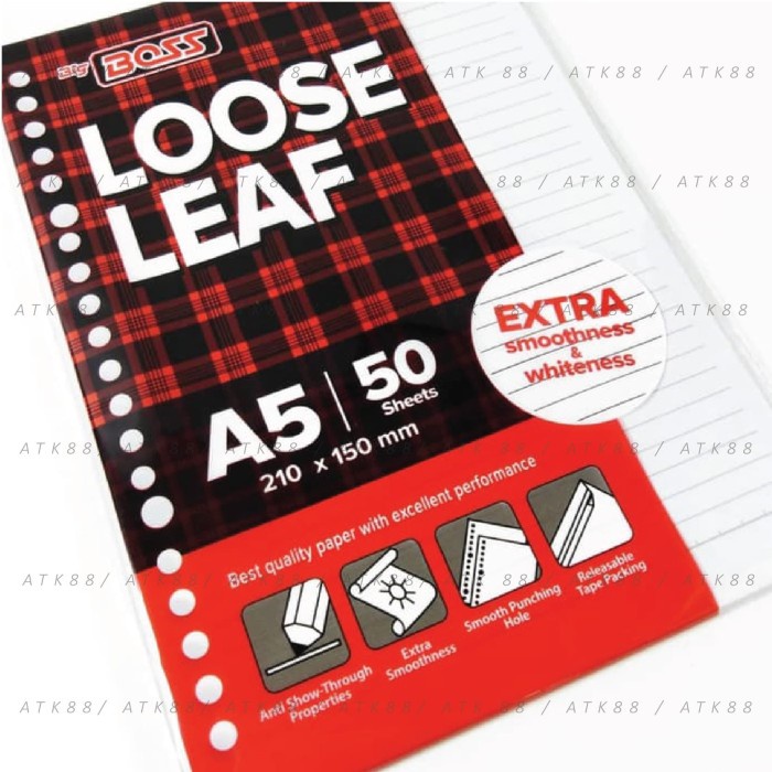 

kertas- loose leaf big boss a5 , 20 holes - garis isi 100 lembar -kertas.