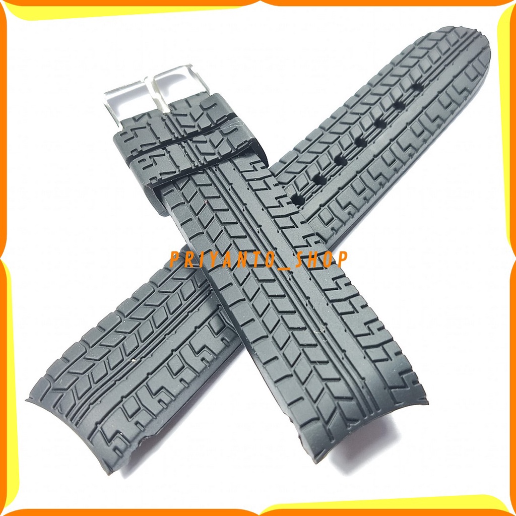 Tali Jam Tangan Rubber Karet Strap Rubber Curved 22mm hitam Motif