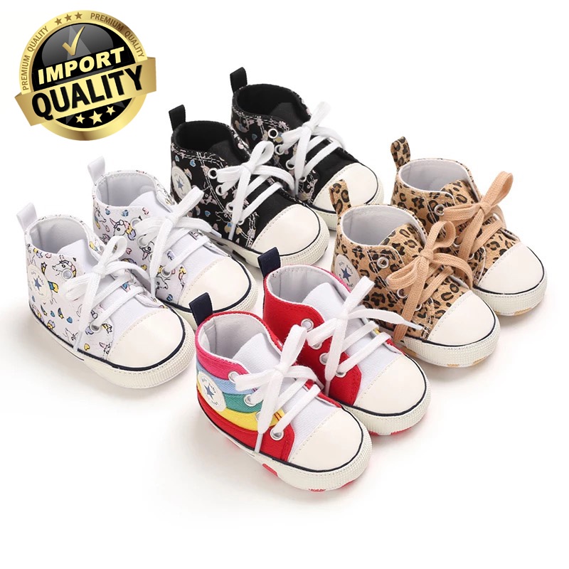 Sepatu Bayi Perempuan Laki Laki Import Premium Sepatu Baby Fashion Motif Converse Sepatu Prewalker Anak Bayi Kualitas Premium Import Usia 0 - 18 Bulan