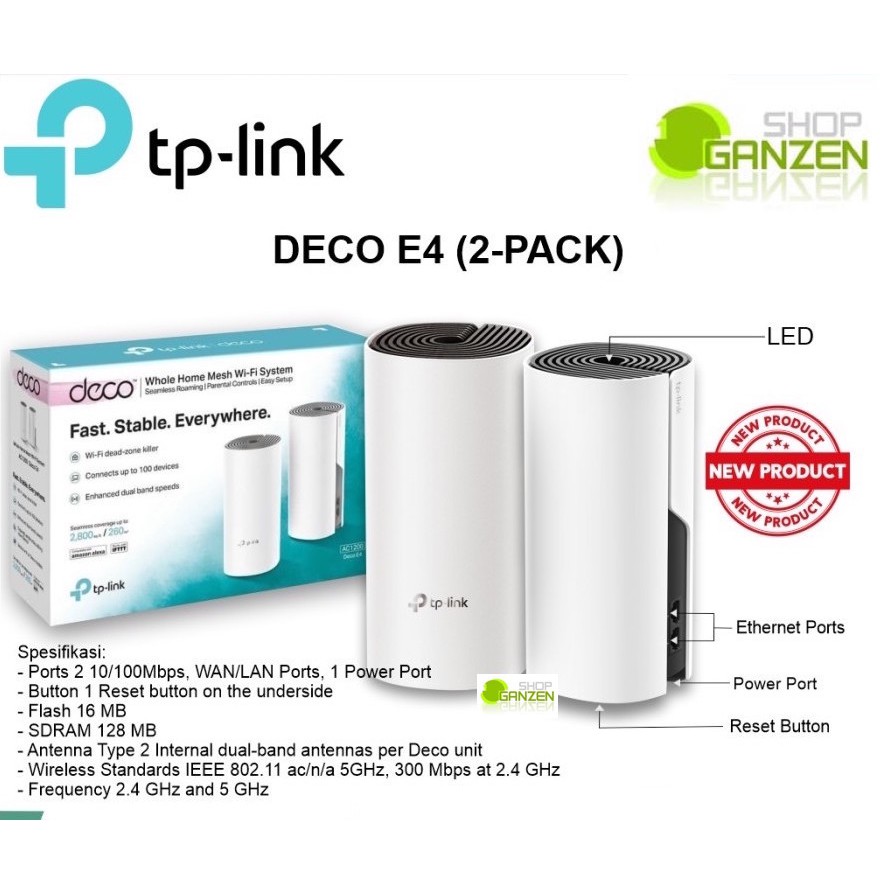 TP-Link Deco E4 (2-pack) AC1200 Whole Home Mesh Wi-Fi System isi 2 pcs