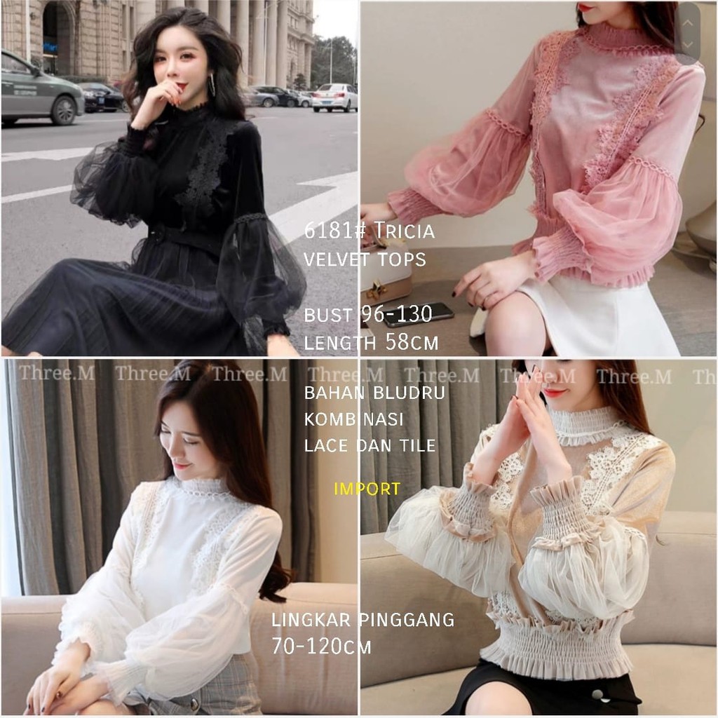 TERLARIS BLOUSE 6181 3M THREE M TM TRICIA VELVET TOPS Pakaian IMPOR BAHAN FASHION  IMPORT