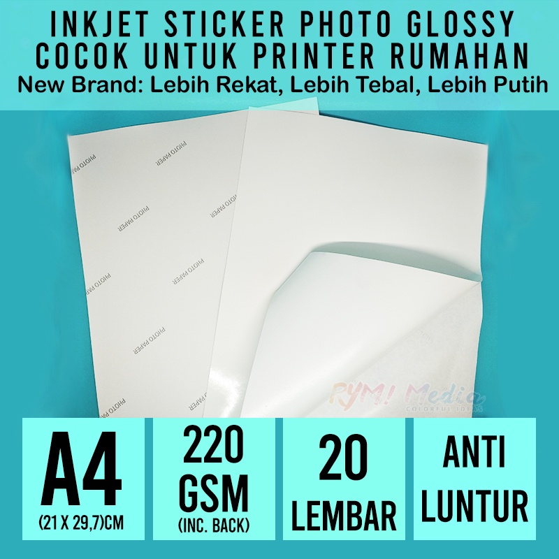 

mh INKJET STICKER Glossy A4 isi 20 / Kertas Stiker Foto Mengkilap 135gsm