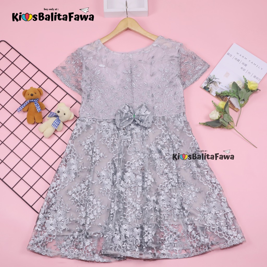 Dress Icha Brukat uk 6-8 Tahun / Dres Brokat Anak Perempuan Gaun Brukat Pesta Baju Import Baby Cewek