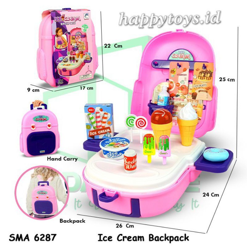 SMA-6287 Backpack Ice Cream Es Krim Tas Es Krim Peralatan Pretend Play Sets Mainan Anak Permainan Ed