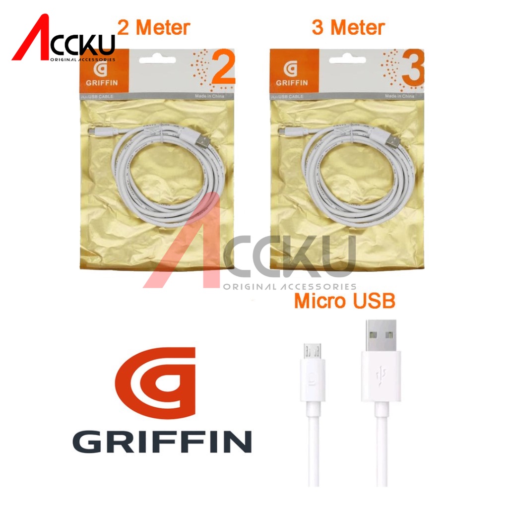 KABEL DATA V8 / MICRO USB PANJANG 2 &amp; 3 METER MERK GRIFFIN HIGH QUALITY