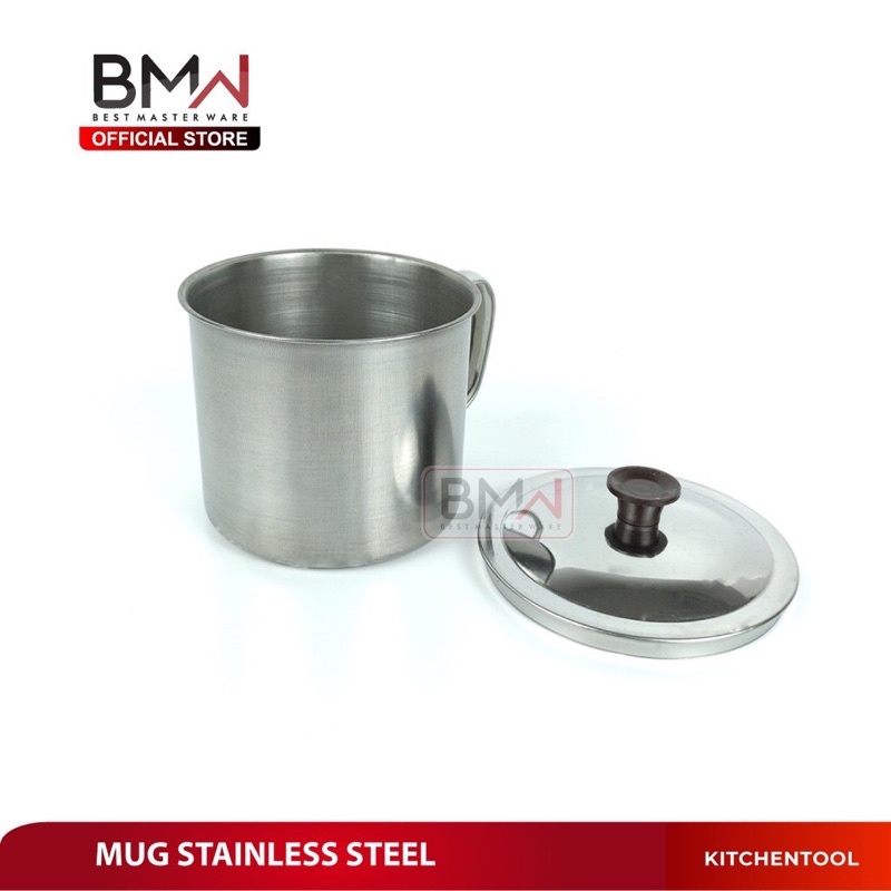INDOLINE - MUG STAINLESS STEEL DENGAN TUTUP - GELAS CANGKIR KOPI TEH 10CM DAN 12CM