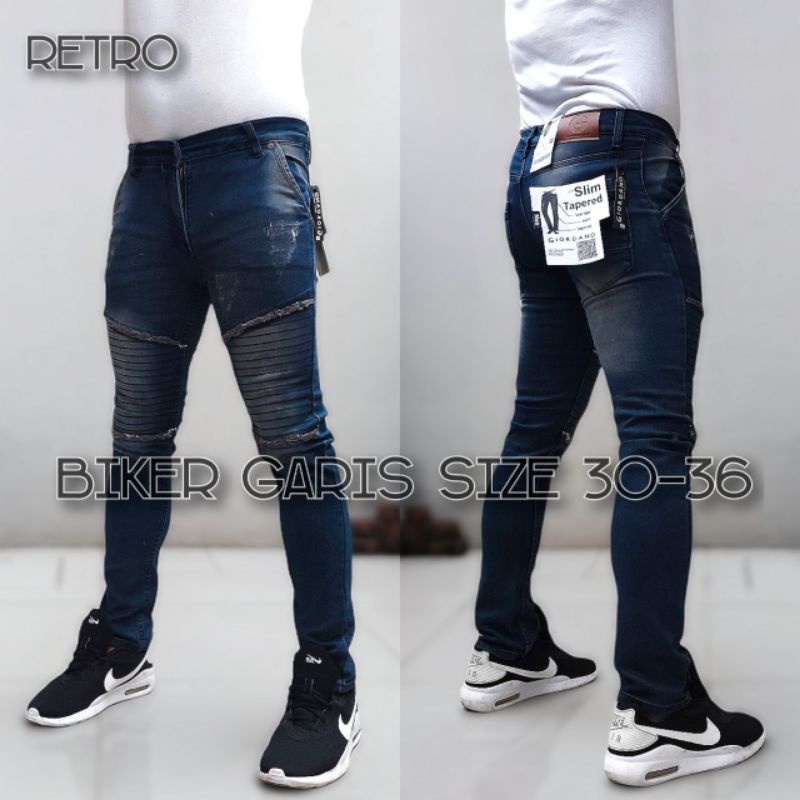 Big Size Celana Bikers Jeans Ripped Jumbo 30 36 pria Clana Cowok denim Jins biker tidak sobek lutut