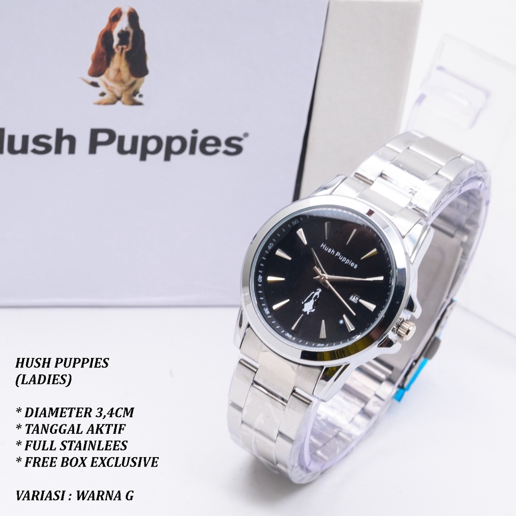 (FREE BOX) JAM TANGAN WANITA HUSH PUPPIES RANTIA BODY BULAT TANGGAL AKTIF