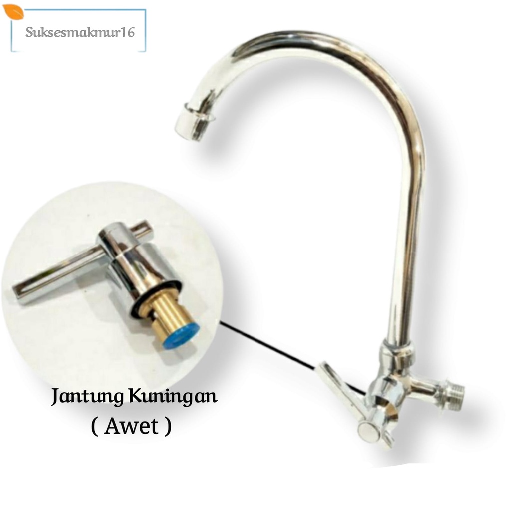 Kran Cuci Piring Kran Angsa Engkol Kran Bak Cuci Piring Keran Air Stainless Drat 1/2 Inch