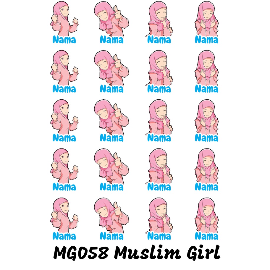 

Sticker Nama Cutting Label Waterproof Tahan Air Muslim Girl 58 (MG058)