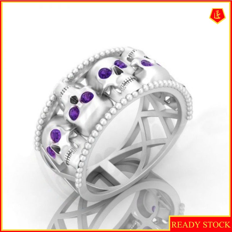 [Ready Stock]Personalized Punk 925 Silver Black Gold Skull Ring