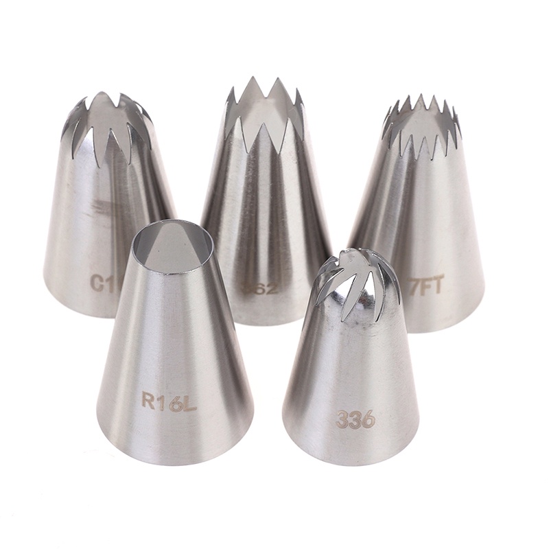 5 Pcs Alat Nozzle Icing Piping Bahan Stainless Steel Ukuran Besar Untuk Baking