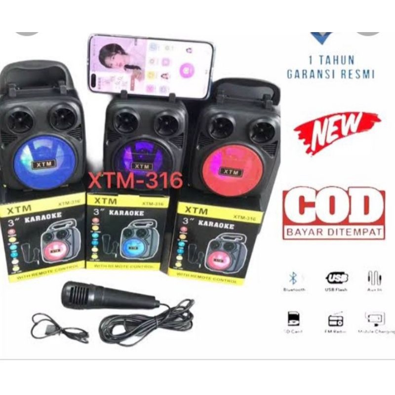 Bisa COD XTM-316 Speaker Mic Karaoke Wireless Portable Music Speaker Bluetooth Karaoke XTM 316 Speaker Ukuran 3 inch