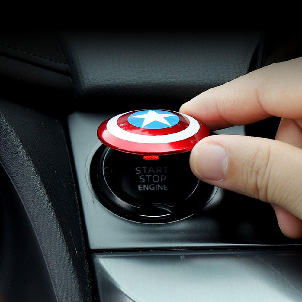 Augustina Marvel Captain America Aksesoris Mobil Car-styling Tombol Start Pengapian Dekoratif Saklar Saklar Dekoratif Penutup Start Mesin