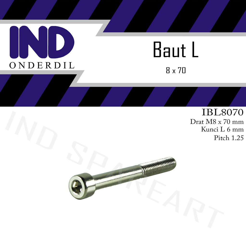 Baut-Baud-Bolt L M8x70-8x70-M 8 x 70 Kunci L6-6 mm Pitch-P 1.25