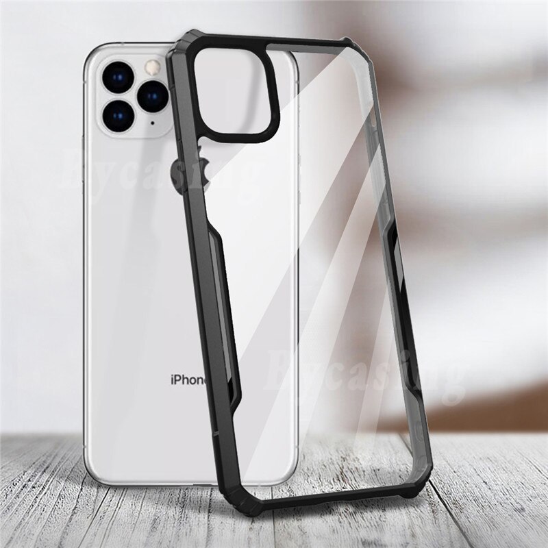 Case Bumper Desain Militer Bahan Akrilik Transparan Anti Jatuh Untuk Iphone 6 6s 7 8 Plus X Xr Xs Max