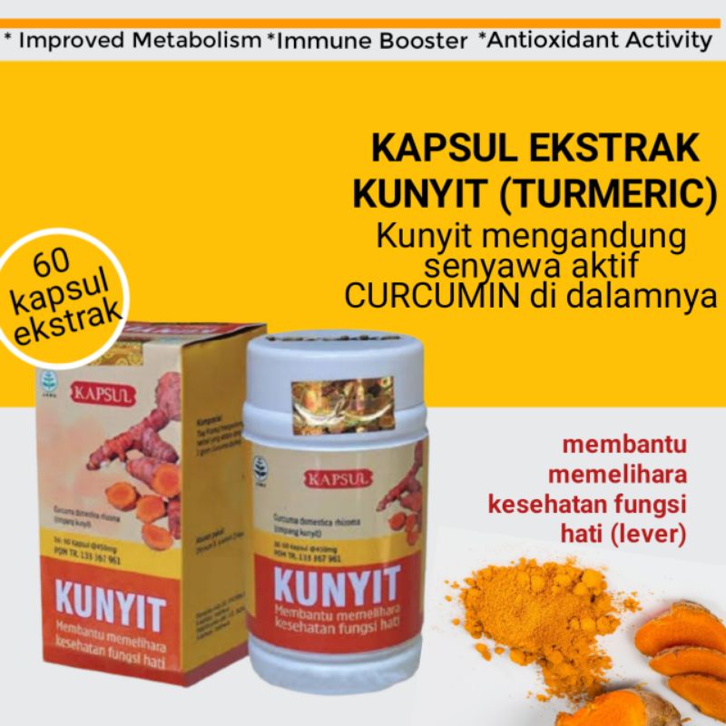 Kapsul Kunyit Turmeric Ekstrak (BPOM) dengan kandungan CURCUMIN isi 60 kapsul