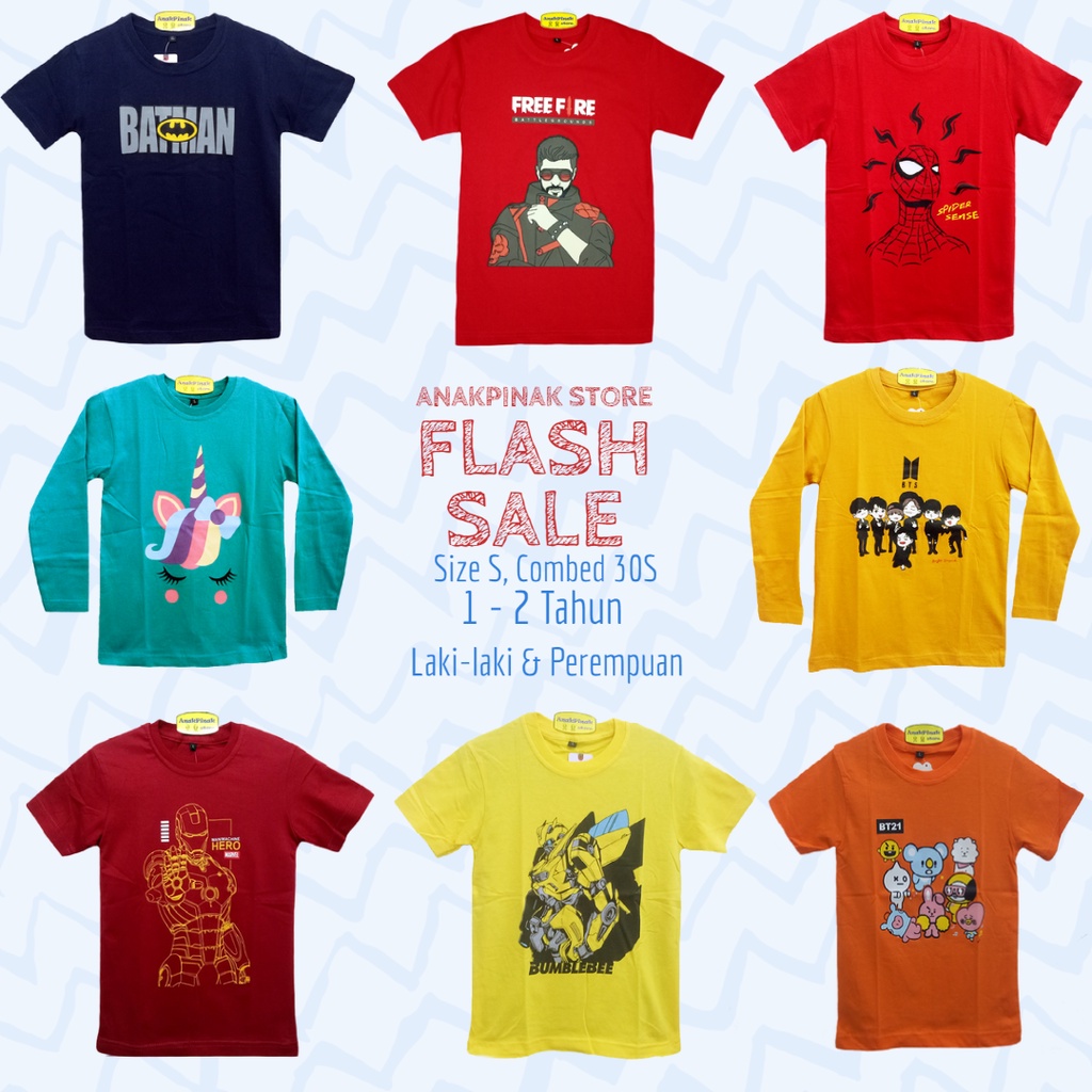 FLASH SALE - Kaos Anak Harga Grosir kualitas premium Motif Superhero, Kaos Anak Motif Among Us, Kaos