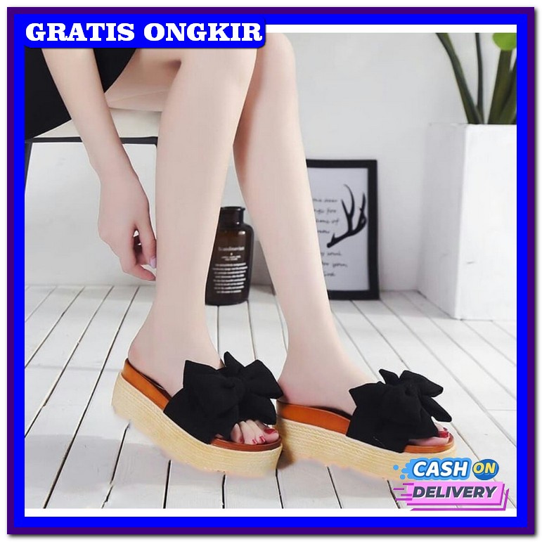 Sandal Wanita Wedges Flat Cewek Sendal Slop Wages Sepatu Murah Original Branded Import Selop Berkual