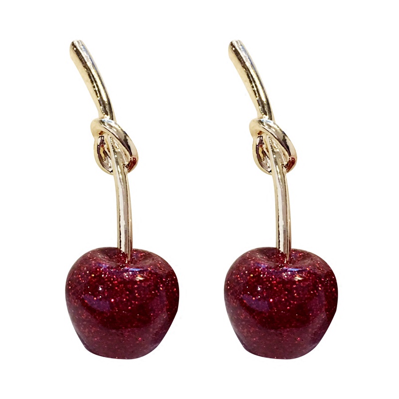 Anting Stud Panjang Desain Cherry Merah Bahan 925 Silver Needle Gaya Hipster Korea Untuk Wanita