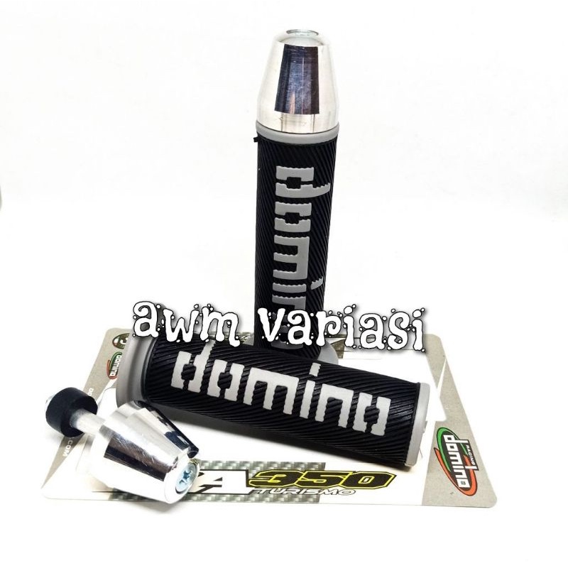 Hand Grip Grip Domino +Jalu Stang Model Satria FU Almunium Crome Universal / Bisa Buat Semua Motor