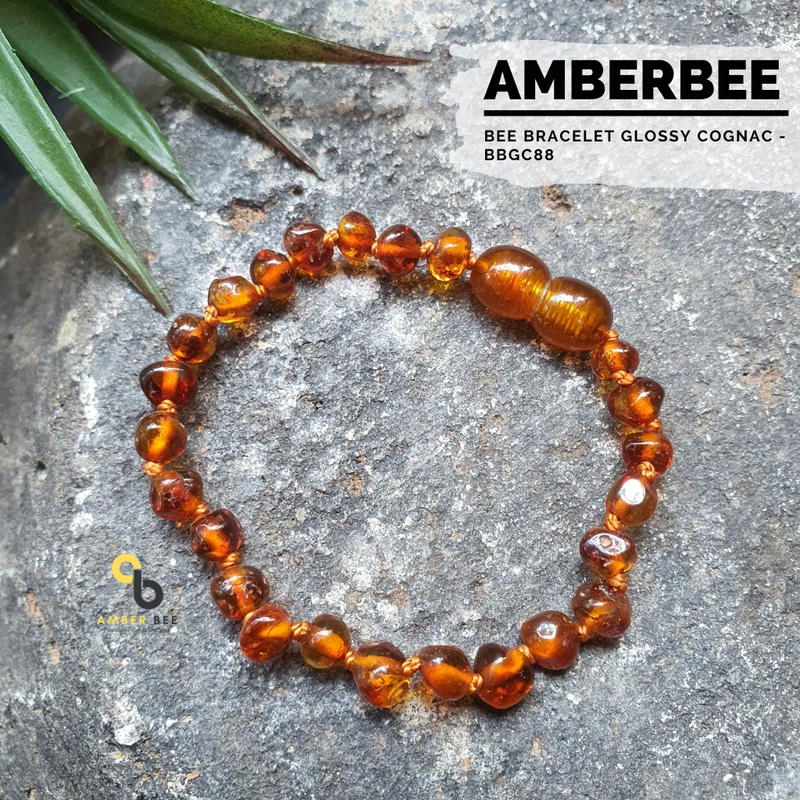 Gelang Amber Baltic Lithuania Balita &amp;  Anak Premium Glossy Cognac BBGC88 by Amber Bee