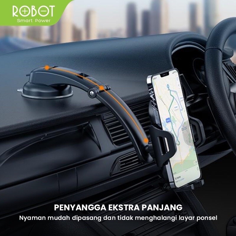 NEW ROBOT RT-CH14 Car Holder Mobil Universal Dashboard Suction Cup Automatic Lock Black Garansi Original Resmi