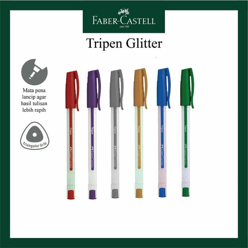 

Faber-Castell Ballpoint Tripen GlitterGreen / Glitter Silver / Glitter Violet / GlitterGold / GlitterRed / GlitterBlue Ink