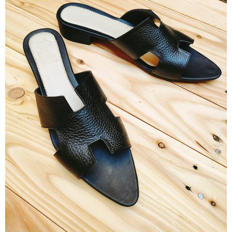 sandal kulit wanita slip sol tahu lancip