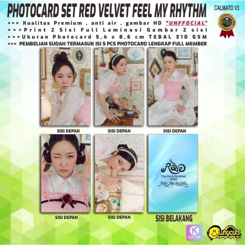 PHOTOCARD SET KPOP PREMIUM RED VELVET / FEEL MY RHYTHM / PRINT 2 SISI FULL LAMINASI GLOSSY