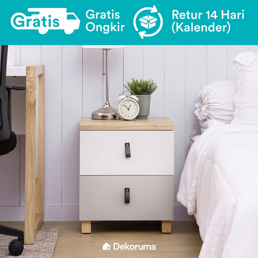 Dekoruma Runa Meja Nakas Minimalis Kamar Tidur 2 Laci | Bedside Table