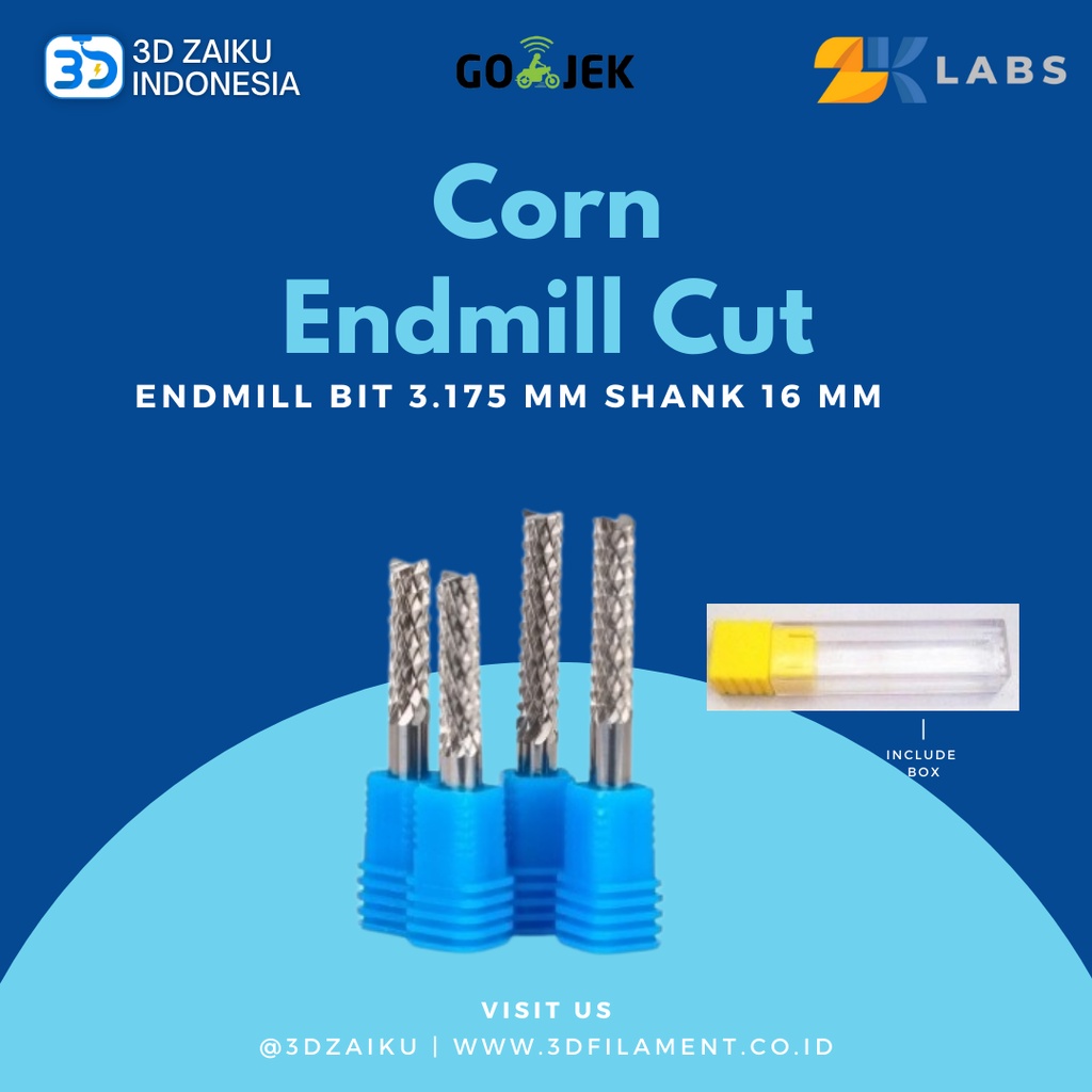 ZKLabs Mata Spindle CNC Corn End Mill Bit 3,175 mm shank 16 mm CEL