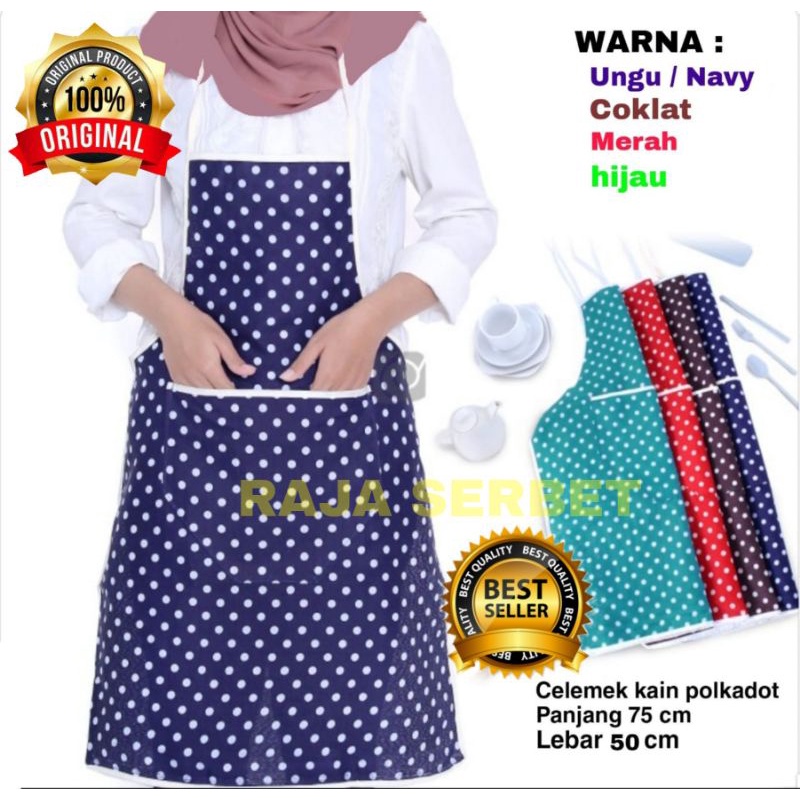 CELEMEK KAIN POLKADOT / APRON MASAK KAIN DEWASA