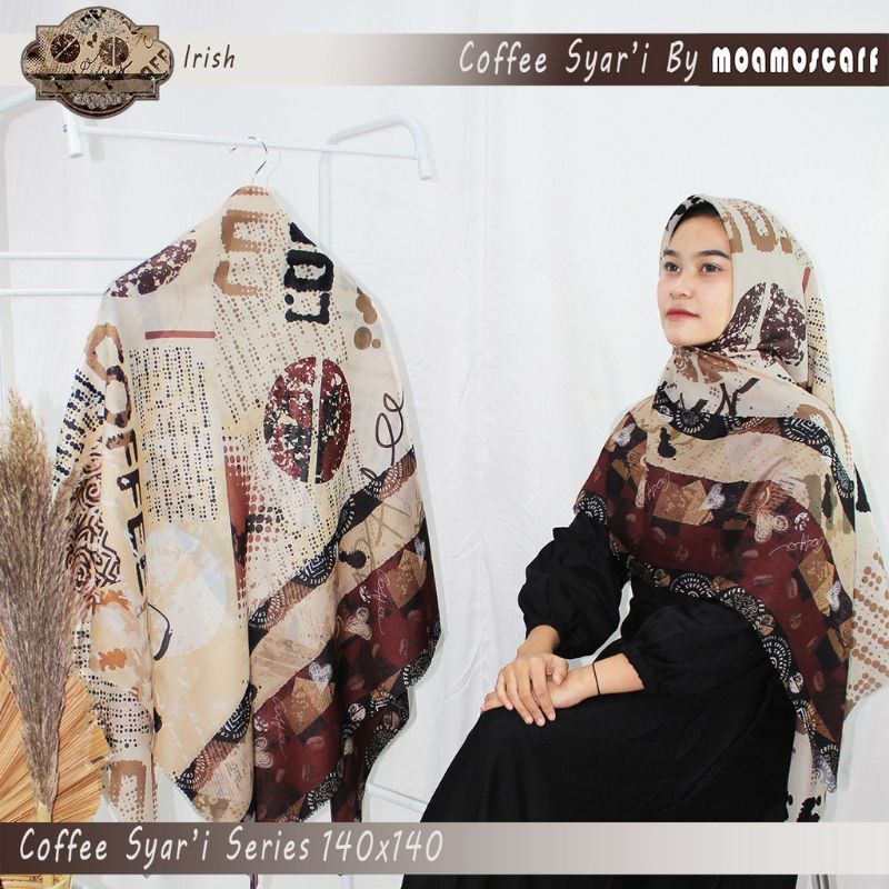 Hijab Segi Empat motif | Syar'i Scarf Voal Premium Coffee Series