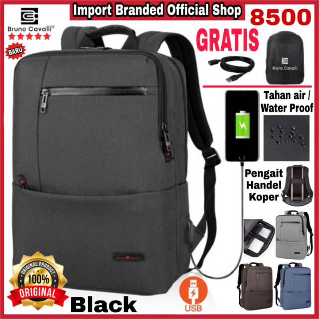 Bruno Cavalli 8500 Tas Anti Air Import Original Branded Tas Punggung Pria/Wanita Ransel Backpack
