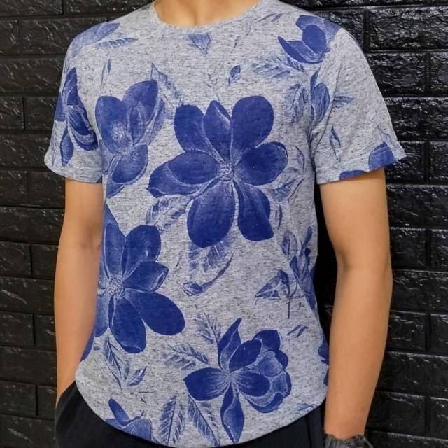 Kaos distro pria kaos grey flower