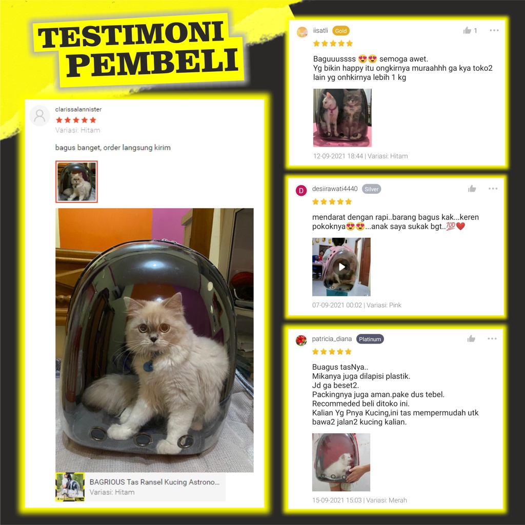 BAGRIOUS Tas Ransel Kucing Astronot Transparan Murah Pet Cargo Cat Bag Carrier Tas Gendong Kucing Travel Capsule Backpack Kapsul Tas Hewan Peliharaan Kelinci Hamster Sugar Glider Waterproof Anti Air Tempat Kandang TK-FC-2