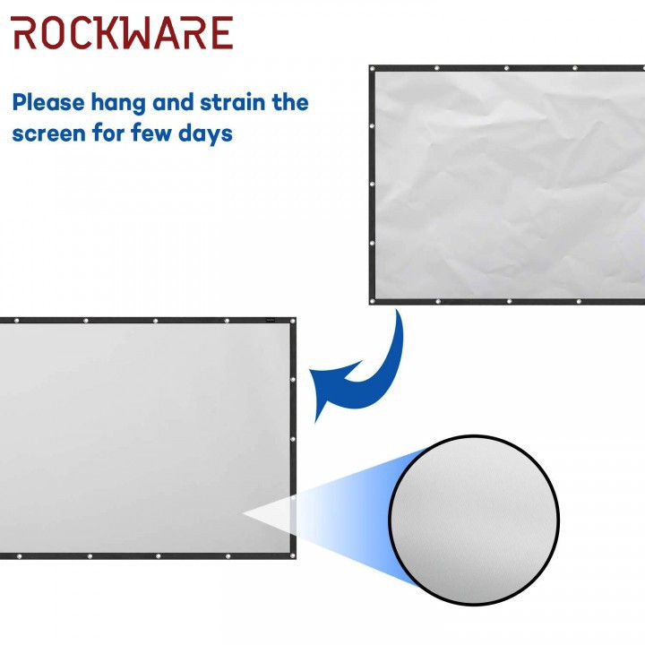 ROCKWARE 120 Inch PVC Fabric Foldable Projector Screen