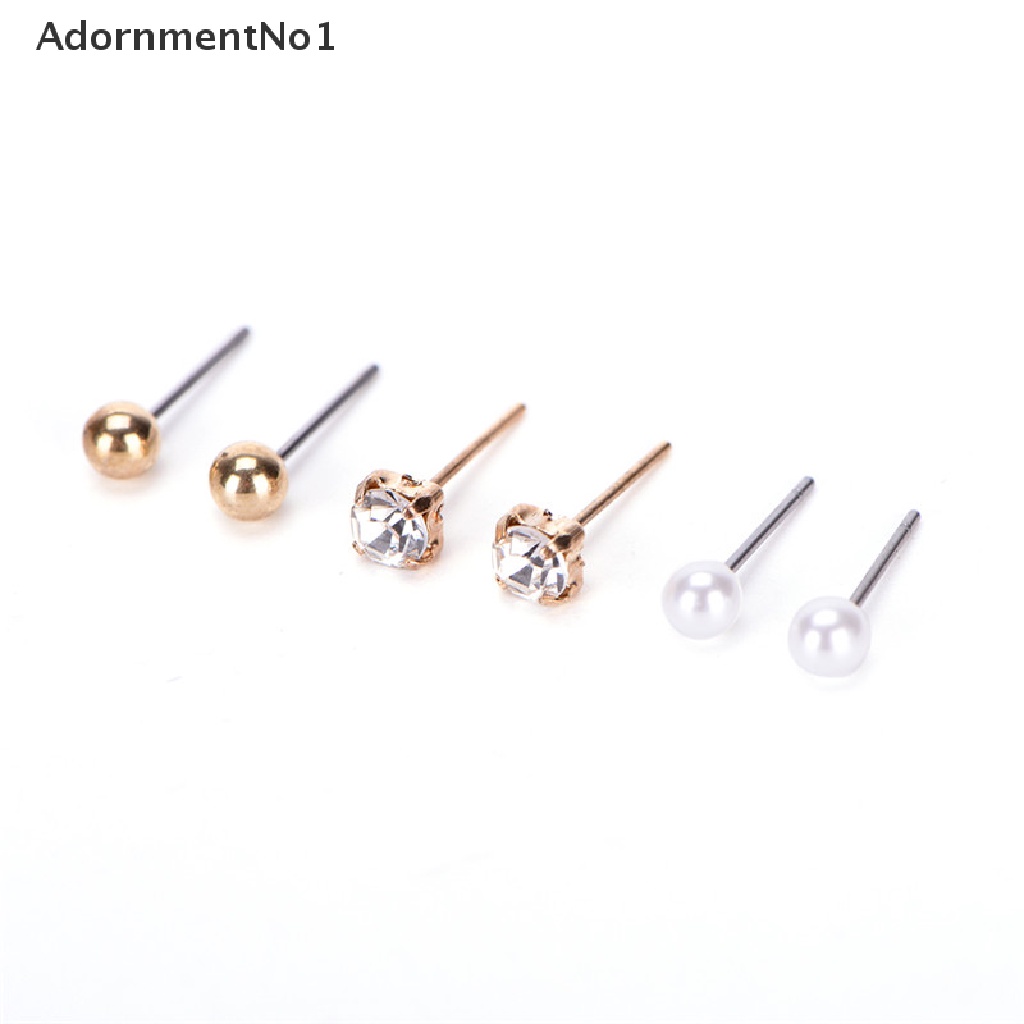 (AdornmentNo1) 6 Pasang / Set Anting Tusuk / Bulat / Bulat Aksen Berlian Imitasi Untuk Perhiasan Wanita