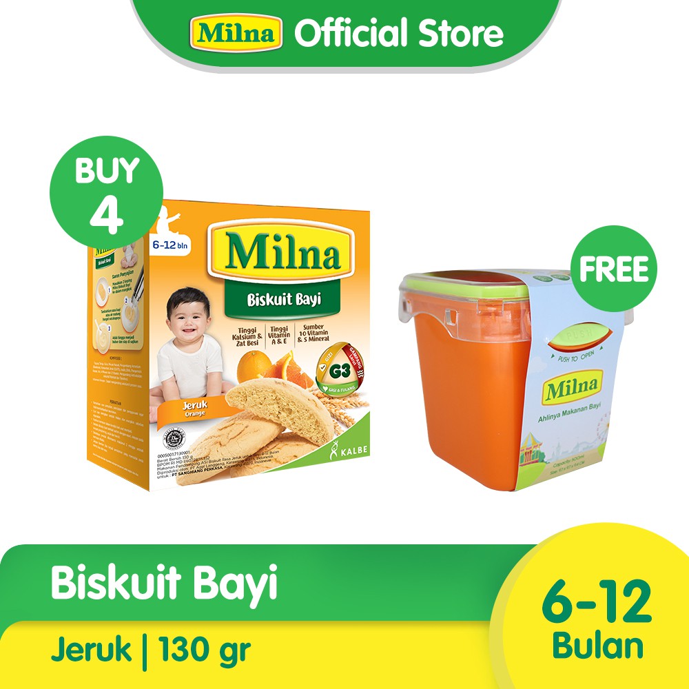 

Paket 4 Milna Biskuit Bayi Jeruk 130gr Free Fodd Container