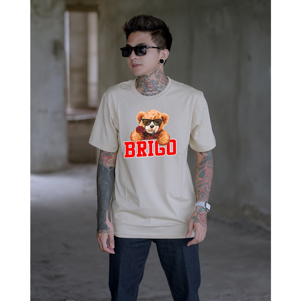 Kaos Distro BRIGO Beruang Bunga || BRIGO Kaos Lengan Pendek Bear Flower || Kaos Katun Combed M-XL ( Pria &amp; Wanita )